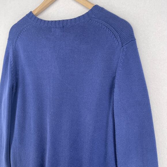 LL BEAN Sweater Womens M Button Up Cardigan Crewneck Cotton Blue - Picture 9 of 12